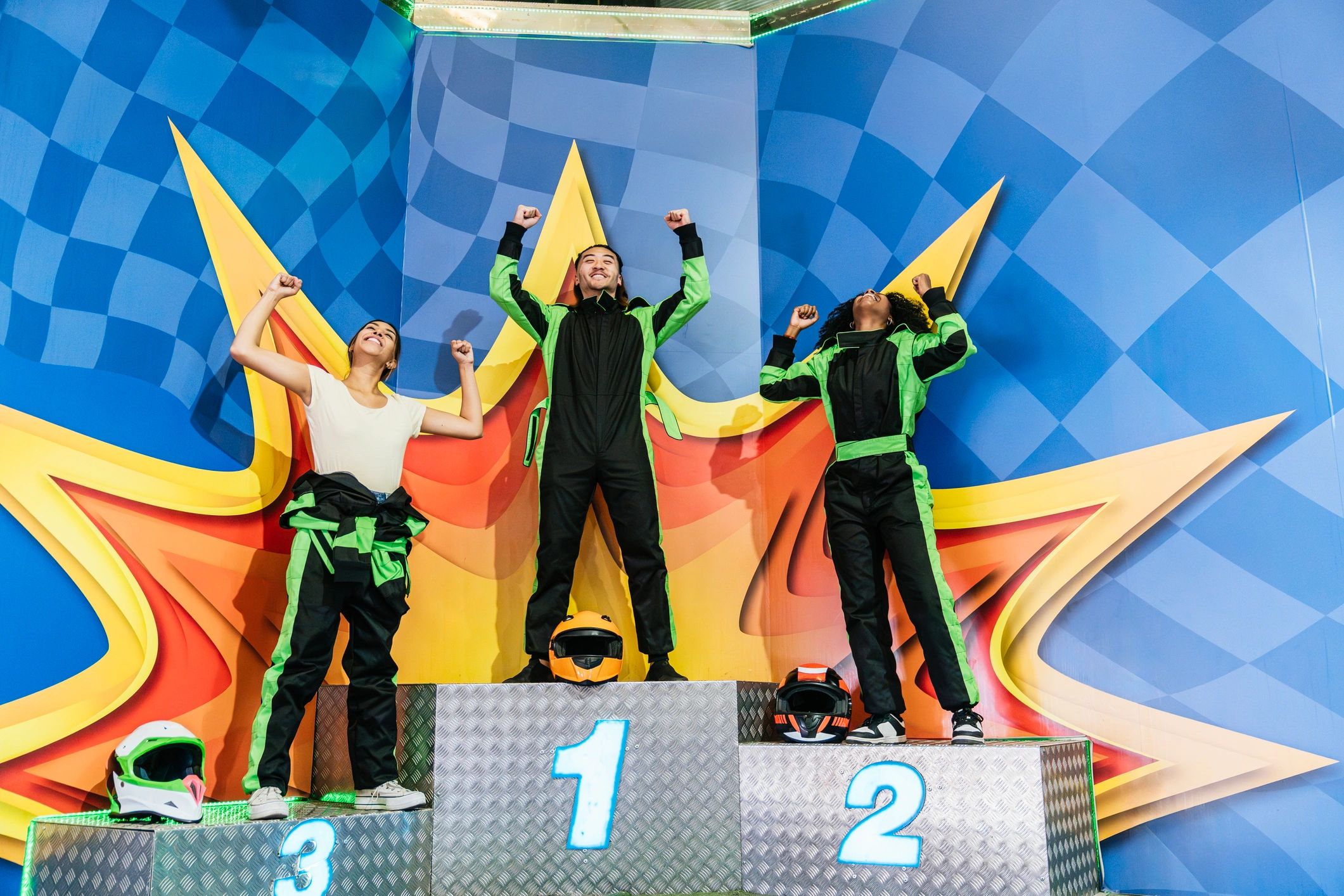 Podium celebration with Eli Stern and other racers